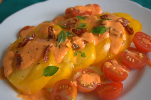 3 tomato salad with tomato dressing