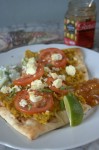Naan bread, paneer and lentil pizza