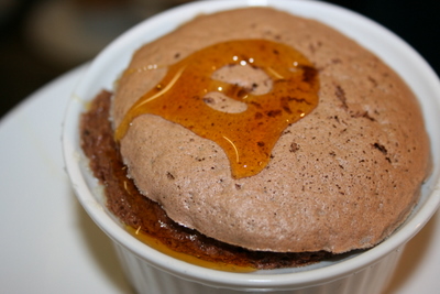 Chocolate and maple taffy soufflé with syrup