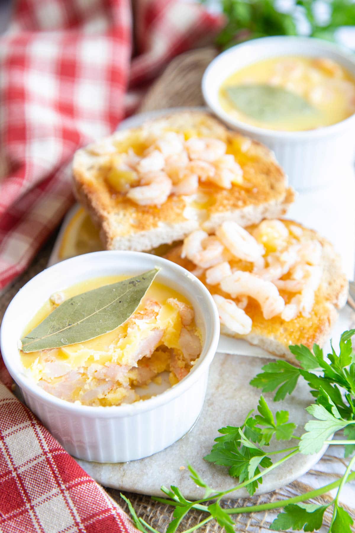 Vibrant and delicious spread on sourdough toast, these potted shrimps are just so tempting. A squeeze of lemon is all they need.