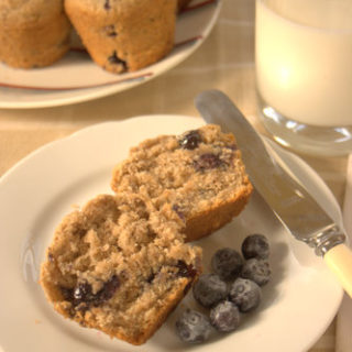 Wheat biscuit and blueberry muffins plated