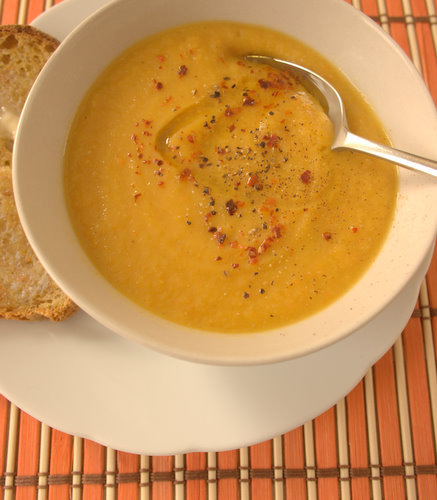Thai coconut root vegetable and red lentil soup