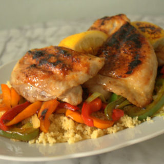 Lemon maple chicken thighs with cous cous and peppers