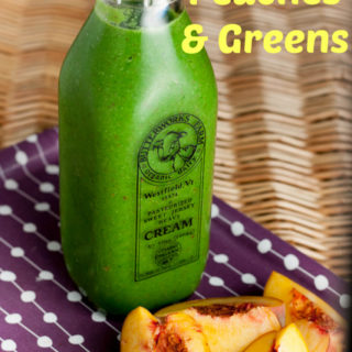 Peaches and green smoothie captioned