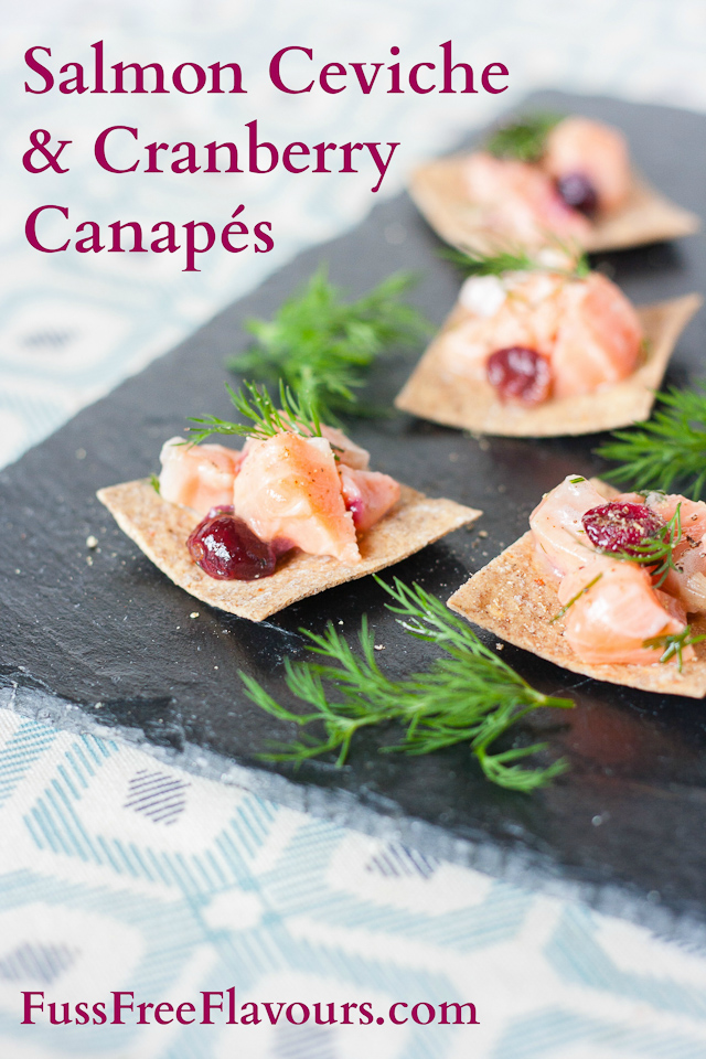Salmon and cranberry ceviche canapes - simple and delicious party food