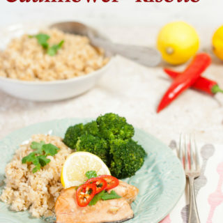 Steamed salmon with cauliflower risotto