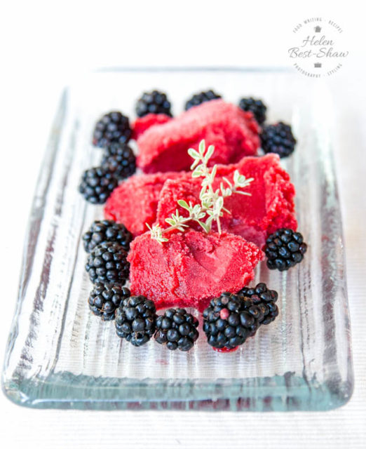This easy blackberry and apple sorbet is gently flavoured with thyme and is perfect for fall. Made in the ice cream machine.