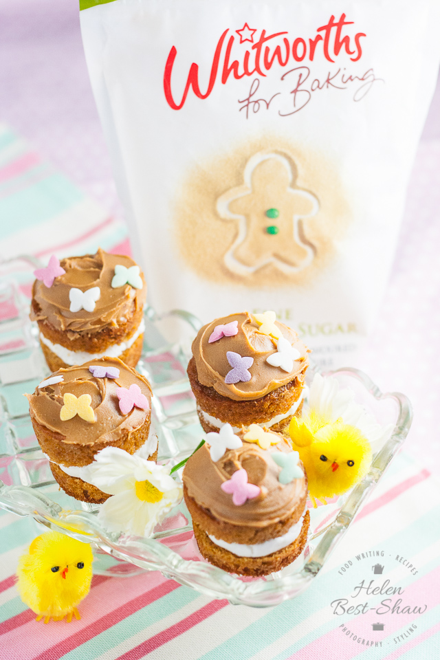 These adorable mini toffee caramel flavoured cakes are perfect for Easter.