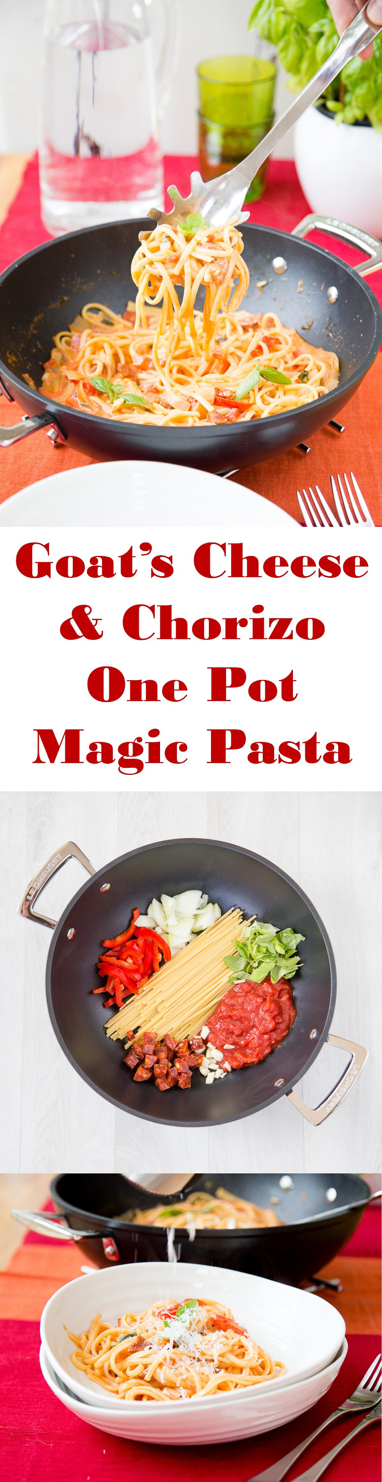 The one pot magic method is only way to cook pasta! An easy recipe for a creamy chorizo & goat’s cheese pasta everything cooks in one single pot and is ready in 20 minutes. 