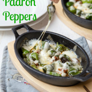 1 in 30 padron peppers are hot. Cooked on the BBQ with lots of melted cheese all are so delicious!