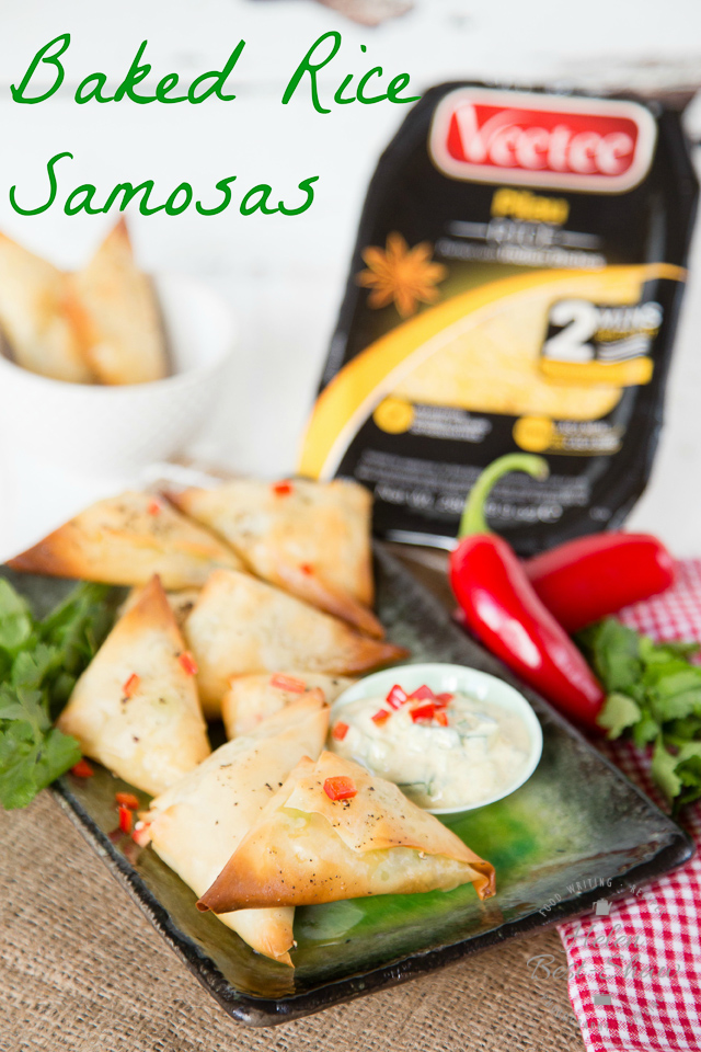 Easy to make crispy baked samosas filled with rice and peas