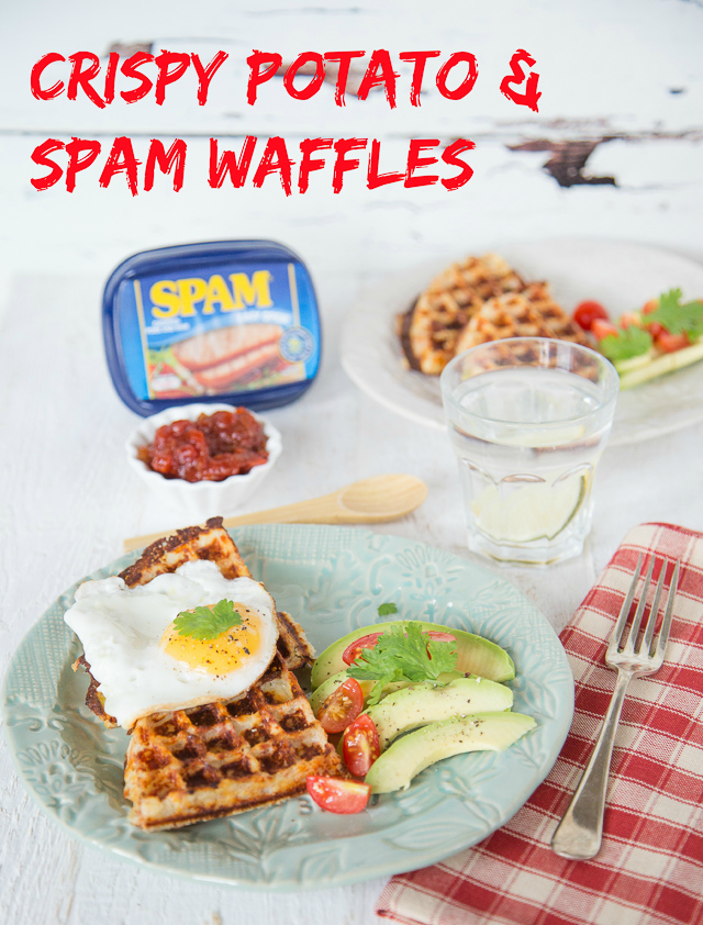 Crispy waffles made with leftover mashed potato and SPAM. Delicious for brunch or lunch. 