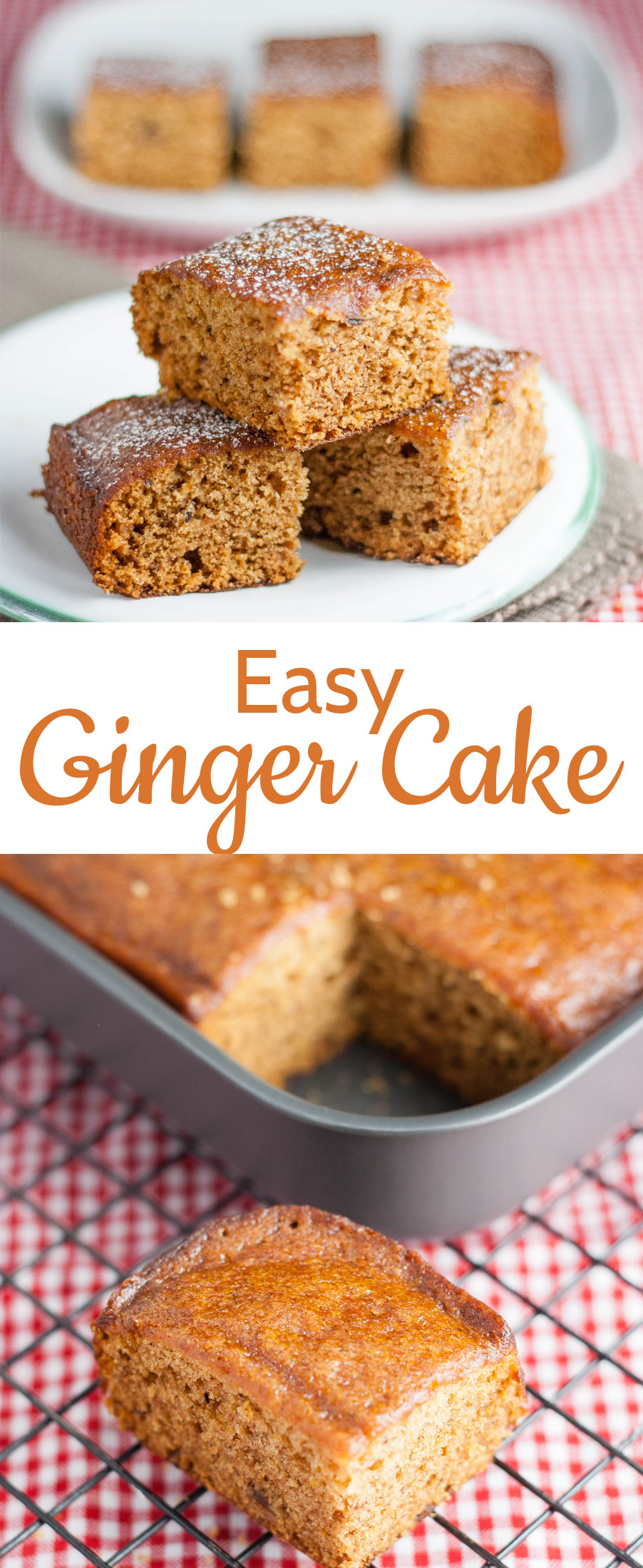 This easy ginger cake is delicious, and made entirely from store cupboard ingredients. Simple put all the ingredients into a mixer and whizz. Vegan too.