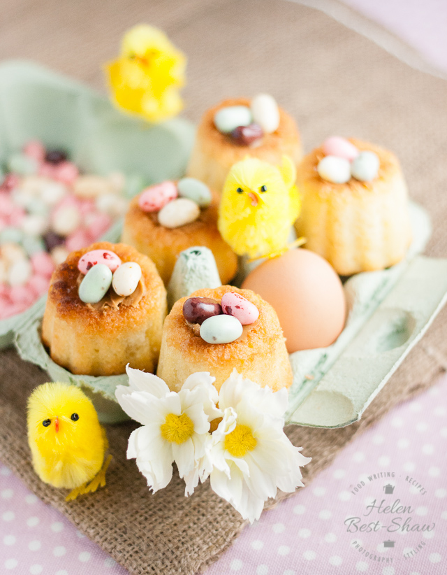 These cute jelly bean Easter nests are easy to make with a canelle mould and Madeleine batter