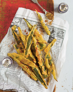 Spicy, crispy fried okra and so moreish. Recipe from Summers Under the Tamarind Tree