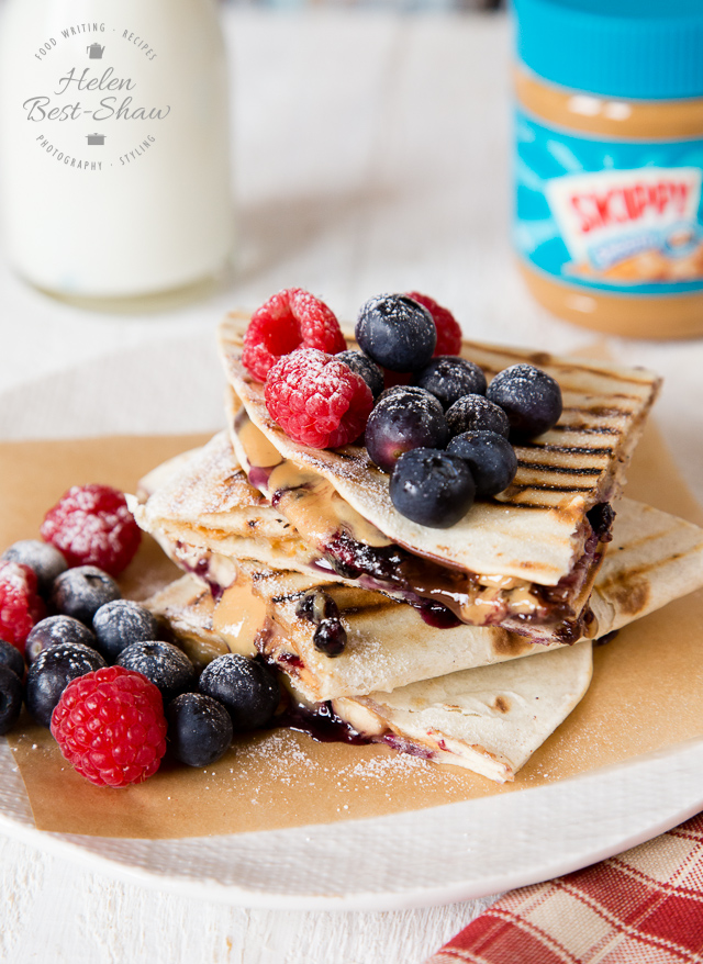 These vegan peanut butter, jelly, chocolate and banana quesadillas are a delicious, and easy to make treat