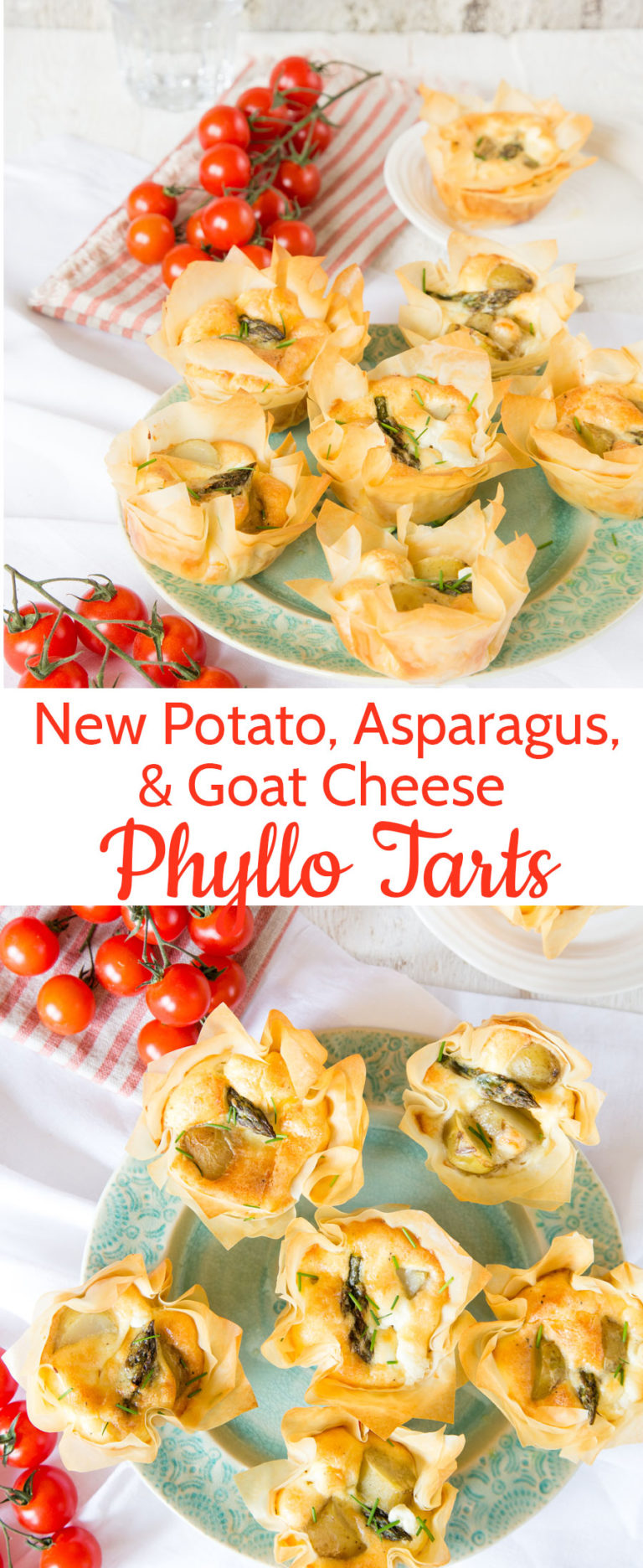 Jersey Royal (New Potato), Asparagus & Goats Cheese Filo Tartlets