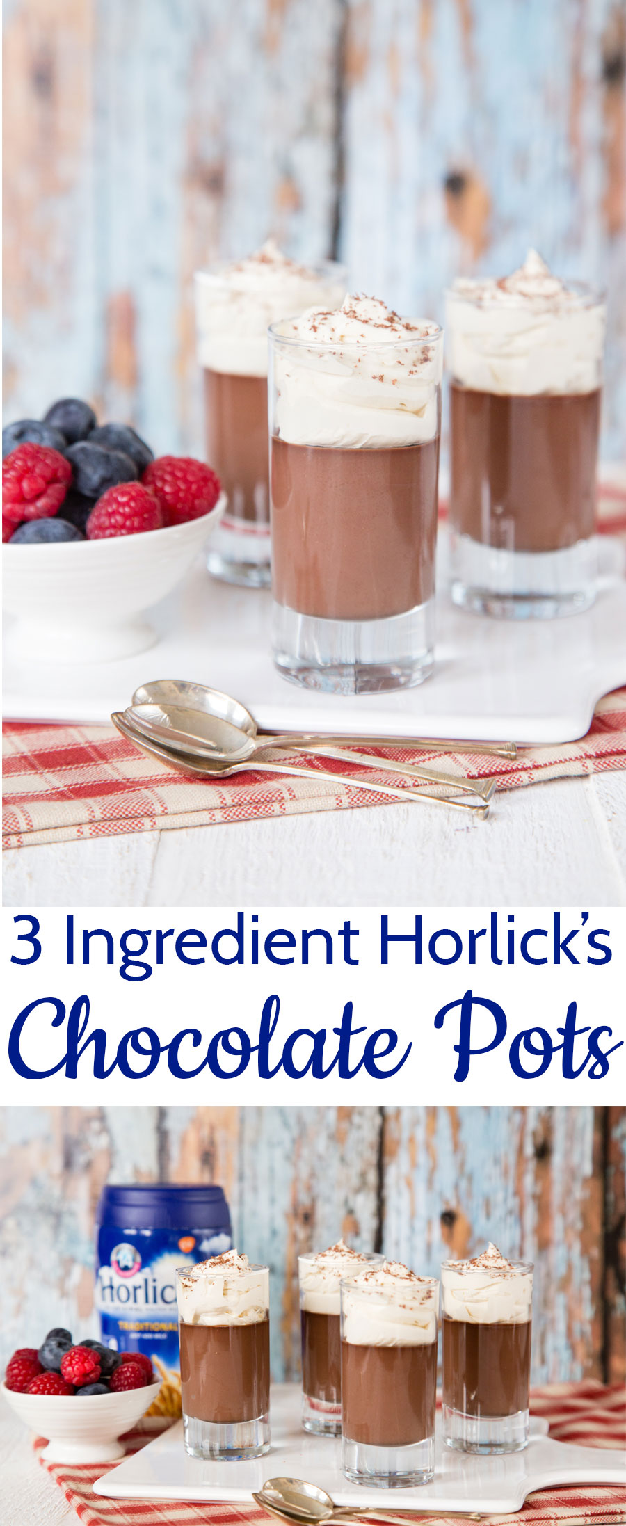 These Horlicks malted chocolate pots are decadent, but easy to make dessert with only three ingredients.