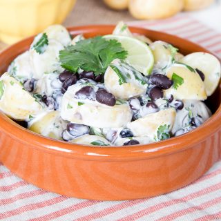 You will love this easy healthy potato salad with a south American twist of added black beans, lime & coriander, served with an avocado and sweetcorn salsa.