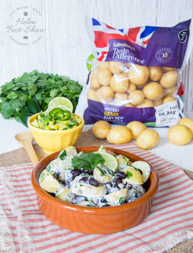 You will love this easy healthy potato salad with a south American twist of added black beans, lime & coriander, served with an avocado and sweetcorn salsa