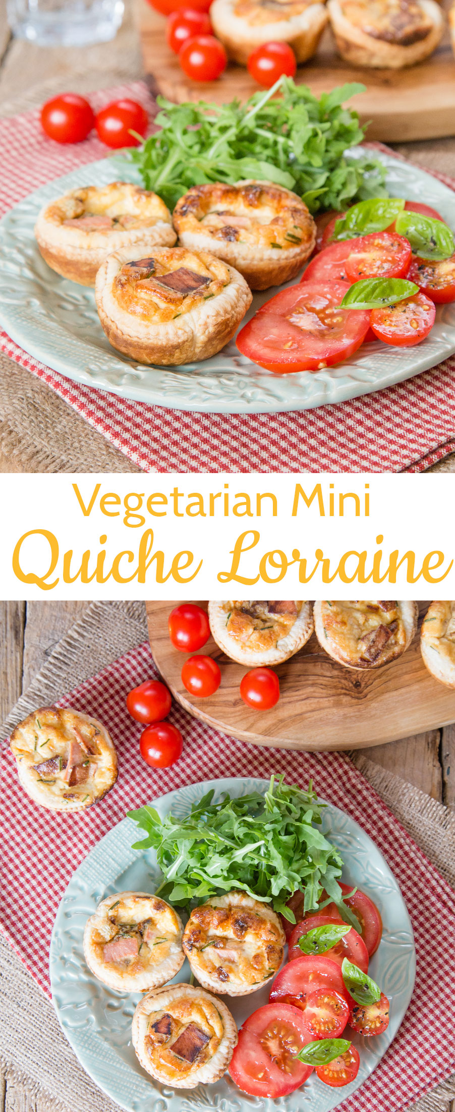 These mini quiche Lorraines are made with vegetarian bacon rashers! They are deliciously perfect for picnics and packed lunches, and suitable for the whole family.
