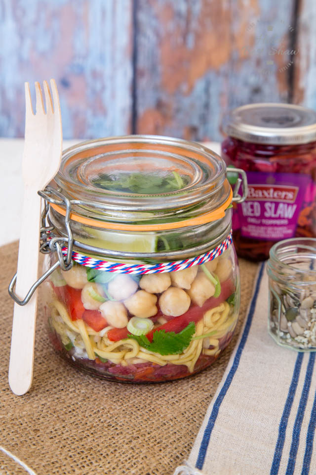 This noodle packed lunch salad in the jar is the perfect healthy meal-on-the-go.