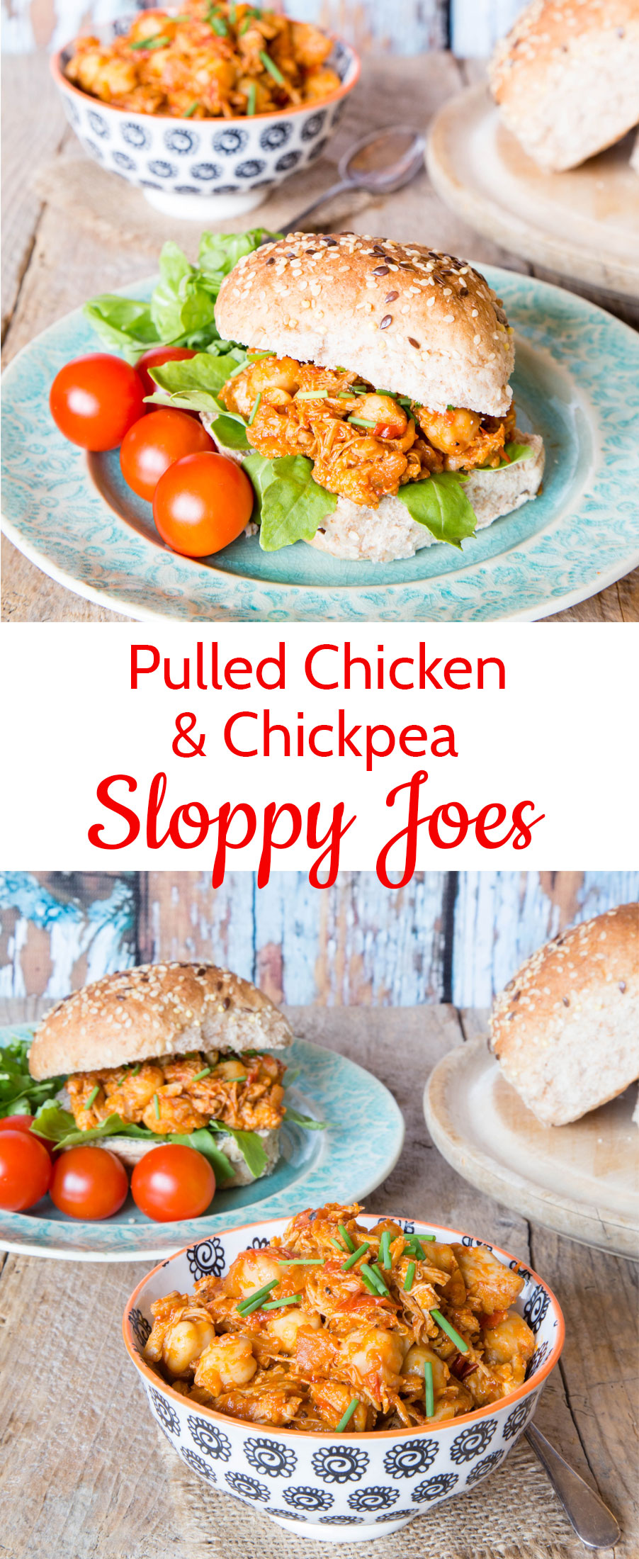 Enjoy these protein packed pulled chicken and chickpea sloppy joes as a great alternative to yet another burger.