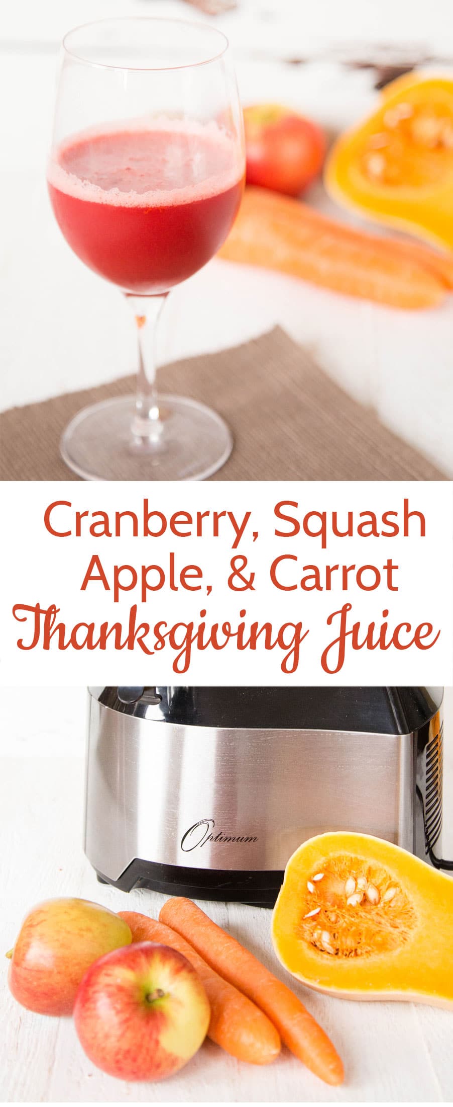 This jewel coloured juice showcases fall fruit and vegetables and with the addition of cranberries is perfect for Thanksgiving.