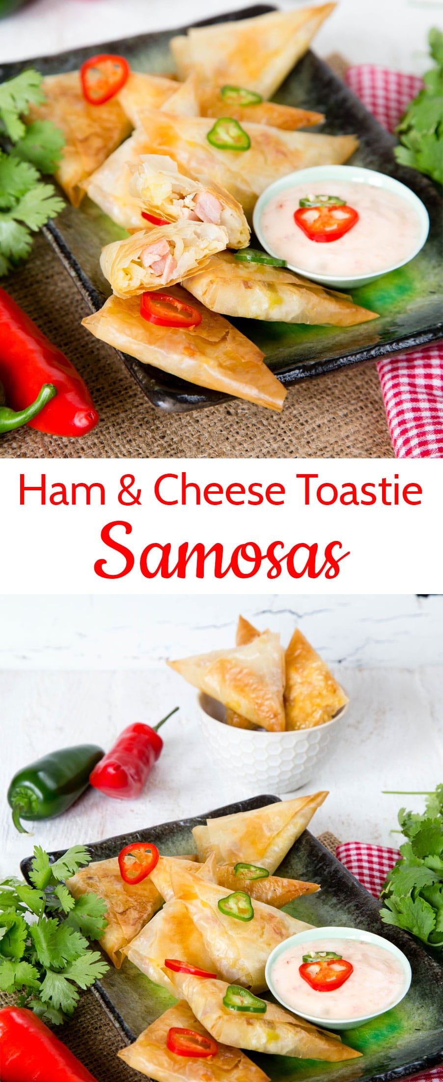 Samosas are fantastically easy to make, as well as adaptable. These are filled with cooked rice, diced ham, leftover roast chicken and some sweetcorn. These are great to serve at a party, and ideal for older children to help fold.