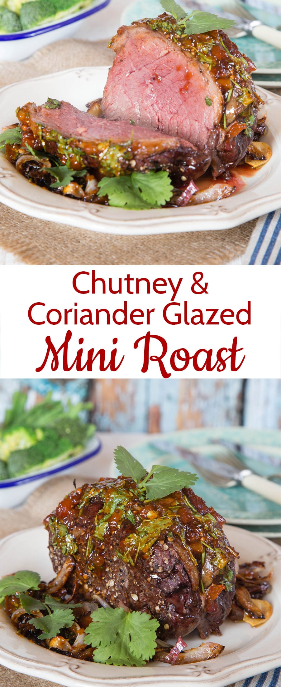 This quick cook mini roast is glazed with coriander and chutney and is perfect for mid-week dining
