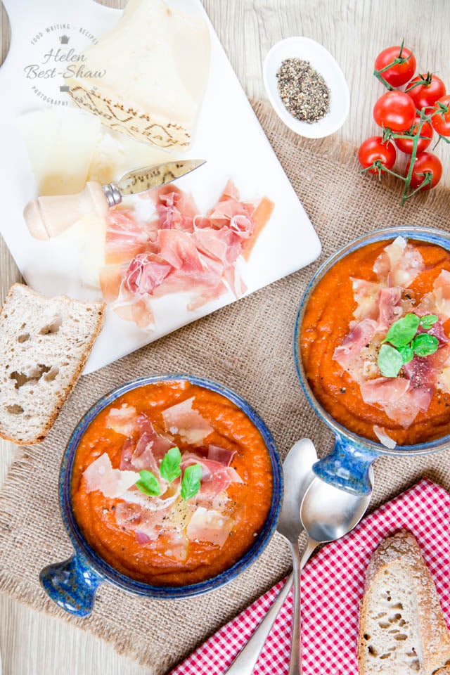 Pappa al pomodoro is a classic Tuscan tomato soup which uses up stale bread. Frugal, tasty peasant food at its very best. Adding some Grana Padano & Prosciutto di San Daniele makes it a dish worthy of a dinner party.
