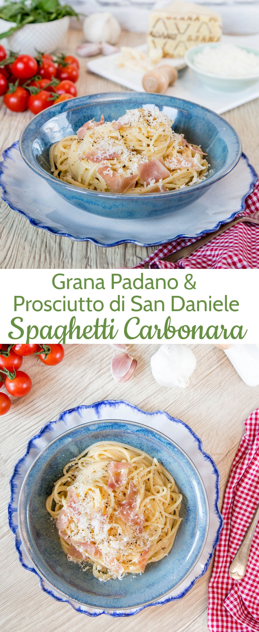 This easy twist on the everyday Italian classic of Spaghetti Carbonara is served with a generous sprinkling of Grana Padano and a scattering of Prosciutto di San Daniele