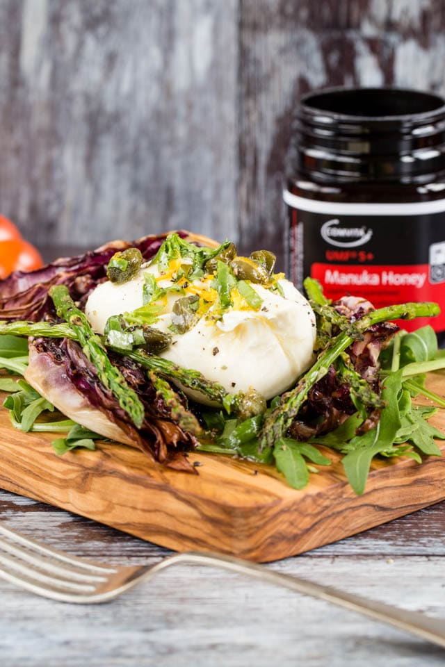 This easy to make burrata salad is packed with contrasting flavours and textures and is simple enough for a weekday lunch, or impressive enough for a dinner party.