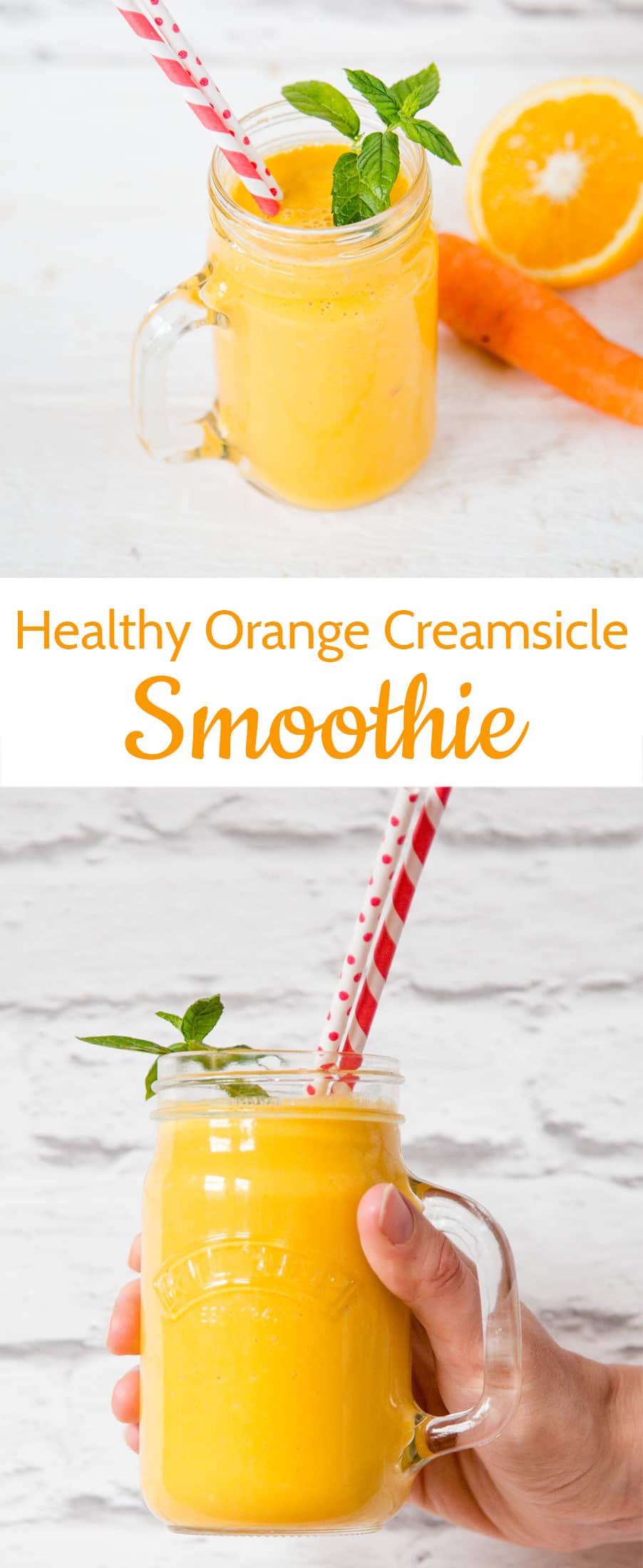 This 4 ingredient healthy orange creamsicle smoothie tastes just like an ice cream and contains carrot, kefir and only one portion of fruit