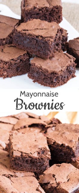 chocolate brownies with mayonnaise are rich, gooey, and deliciously simple. At first glance it seems an odd combination, but the main ingredients of mayonnaise are eggs and oil so it makes perfect sense.