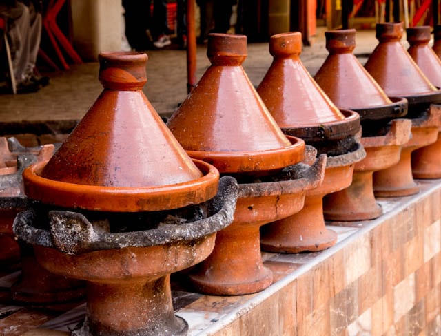 Traditional tagines cooking in Marrkech