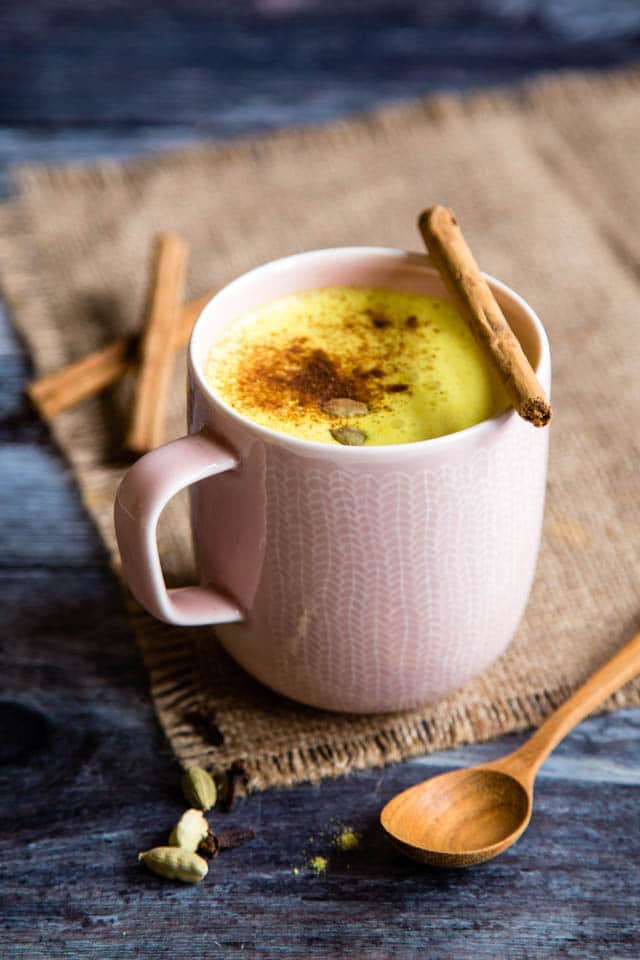 Delicious, earthy and vibrant instant turmeric latte recipe. Especially good served with a sprinkle of cinnamon on top!