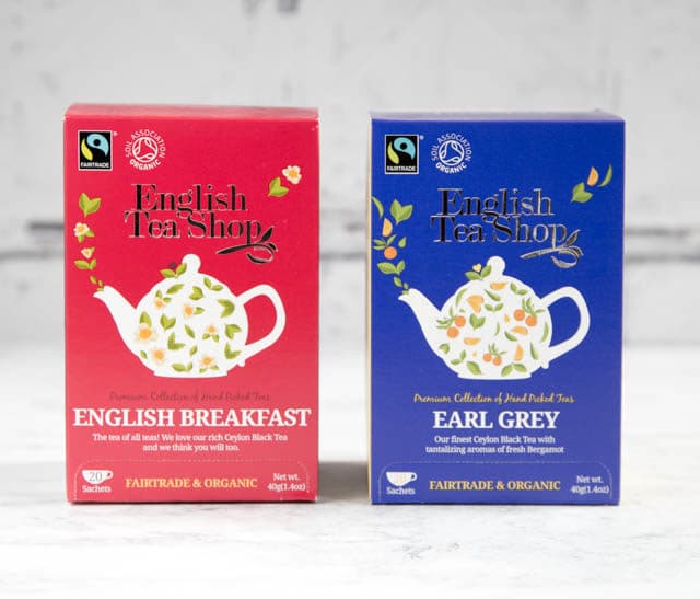 Organic, Fairtrade English Tea Shop English breakfast and Earl Grey teabags