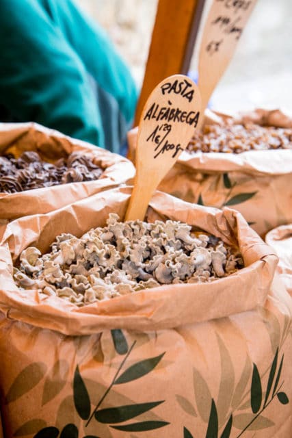 Artisan pasta for sale in the market of Ventalló Catalonia
