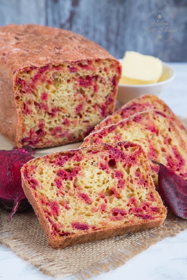 Grated beetroot colours beetroot bread wonderfully
