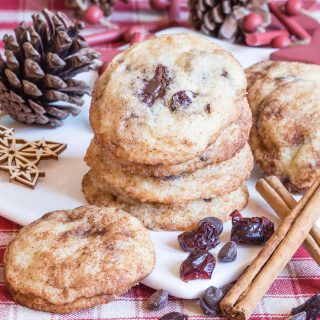 A delicious stack of snickerdoodle biscuits; a cinnamon dusted Christmas treat, here made with chocolate chips and cranberries.