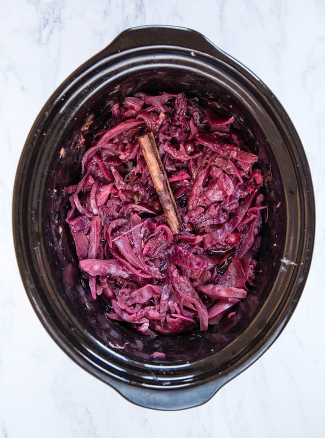Slow cooker red cabbage ready to serve. 