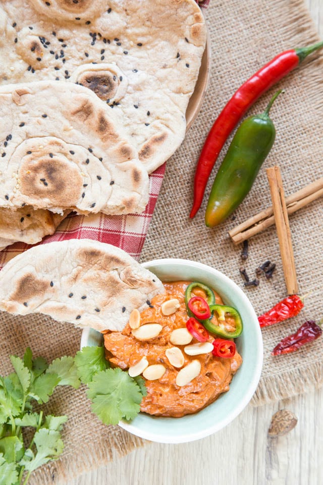 Dip our delicious spiced flatbread into African peanut sauce, made with tomatoes and spiced with ginger, nutmeg, cloves, and cinnamon. Tasty!!