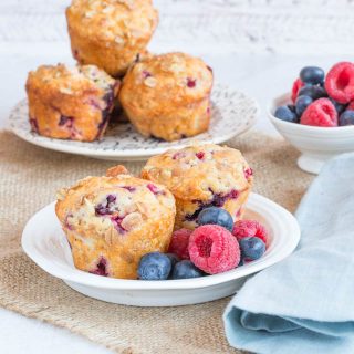 A plate of delicious frozen berry yogurt muffins.