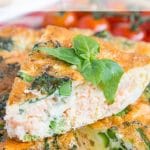 Frittatas are delicious and work particularly well for brunch. This recipe includes fresh salmon and tenderstem for a rich, tasty and satisfying dish. Can you guess how many ingredients it uses?