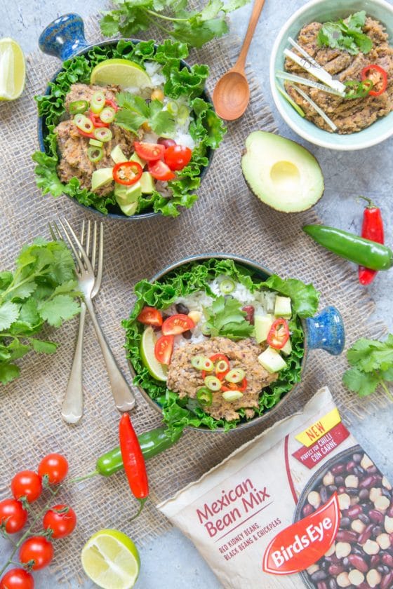 Vegan Burrito Bowl Recipe with Refried Beans Helen's Fuss Free Flavours