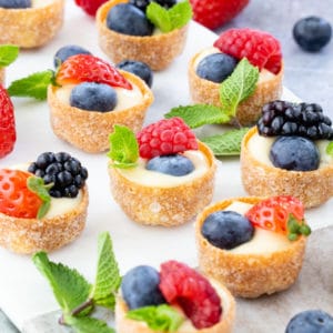 A close up on mini fruit tarts