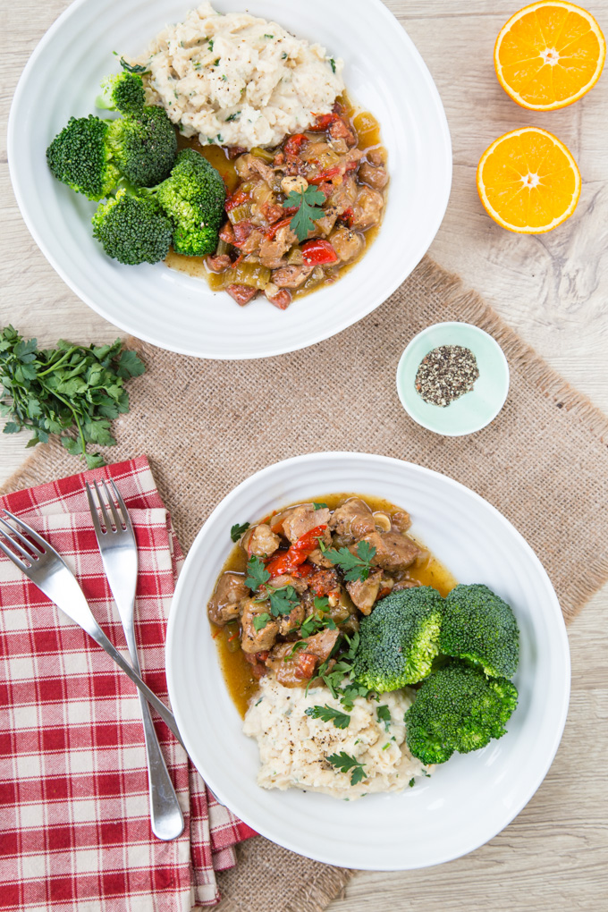Easy to make in the slow cooker, this pork with chorizo sausage is a perfect weeknight supper.