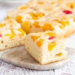 Close up of fruit cocktail cake.