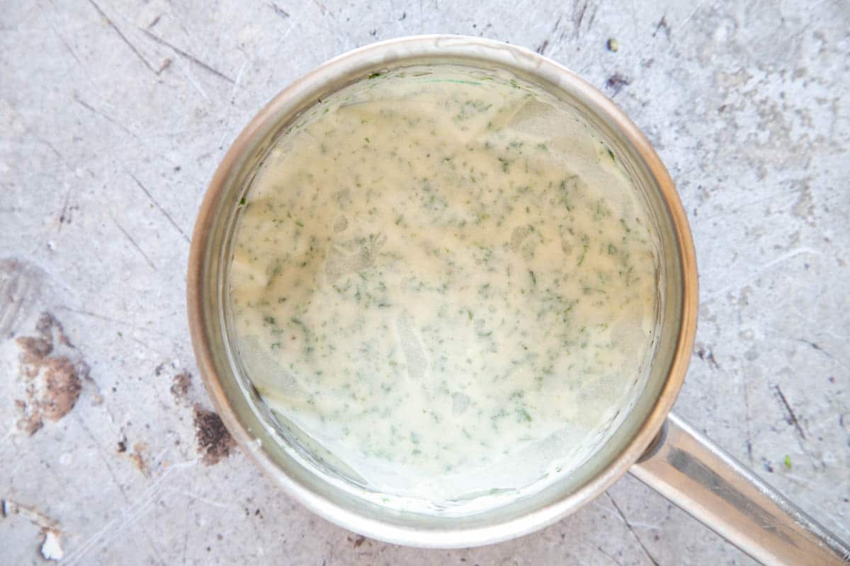 Parsley sauce ready to serve.
